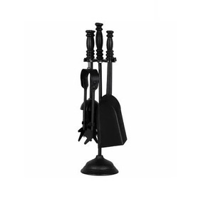 Ensemble d'outils de feu en fer artisanal avec finition noire rustique et poignées décoratives parfaites pour une utilisation de décoration de cheminée vintage - Product Image 3