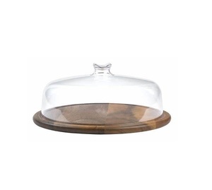 Gran plato de madera artesanal con cúpula de cristal para exhibición de pasteles y presentación de panadería ideal para ocasiones especiales - Product Image 2