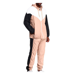 2025 meilleures ventes hommes Nylon survêtements à capuche veste et pantalon épissure couleurs personnaliser Logo ourlet droit hiver coupe-vent ensemble - Product Image 3