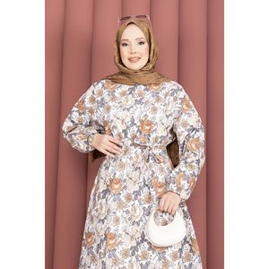 Vestido Marrón con Estampado Floral y Cinturón, Cintura Imperio, Transpirable, Estilo Urbano, Suministro ODM, Diseño Hueco con Volantes para Fiestas Diurnas - Product Image 2