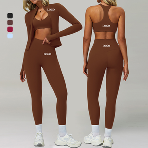 Ensemble de leggings de yoga 2 pièces pour femmes, logo sur le devant, pour la salle de sport, la remise en forme, séchage rapide, respirant, couleurs personnalisées, haute qualité - Product Image 1