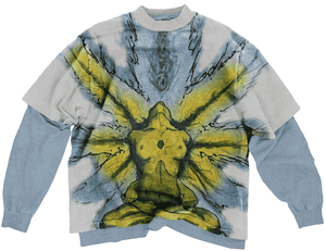 Camiseta de diamantes de imitación desgastada por el sol de manga doble de gran tamaño para hombre, camiseta de larga duración de doble capa con bordado desgastado por el sol - Product Image 1