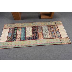 Alfombra de lana de retazos azul ecléctico 2,7X5,8 pies tejido plano turco para sala de estar o pasillo para adolescentes - Product Image 3