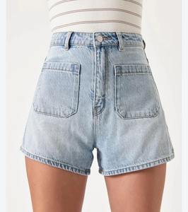 กางเกงยีนส์ขาสั้นเอวสูงสีฟ้าอ่อนสำหรับผู้หญิงกางเกงยีนส์ขาสั้นผ้าคอตตอนแบบลำลองสำหรับผู้หญิง2025ใหม่ - Product Image 1