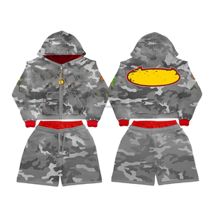 Conjunto de Sudadera con Capucha y Pantalones Cortos de Felpa de Algodón Grueso Personalizado para Mujer, de Alta Calidad, Estilo Urbano - Product Image 2