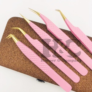 Nuevas pinzas puntiagudas rosas para extensión de pestañas Logotipo personalizado Pinzas de pestañas de acero inoxidable Maquillaje de visón Pinzas MOQ - Product Image 1