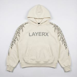 Sudadera con capucha de invierno para mujer, estilo urbano, de algodón de 500 g/m², con estampado puff, lavado ácido, gráfico de gemas, pedrería y cristales, efecto desgastado - Product Image 1