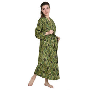 Pure Cotton Handblock <b>Kimono</b> Floral Boho Bath Robe Spring Summer Fashion Cardigan with Ikat Print <b>Beach</b> Cover for Bridesmaids - Product Image 1