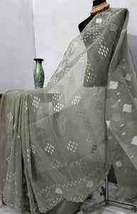 Exclusivo Deshi Dhakai Jamdani Sharee de alta calidad para mujeres JAMDANI tela azul rojo verde dorado cielo azul de Bangladesh - Product Image 4