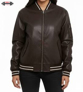 Blouson aviateur en cuir pour femme, taille XL, neuf, personnalisable, tendance, streetwear de luxe, rayures en velours côtelé, hiver, femme - Product Image 6