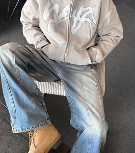 Sudadera con capucha de peso pesado Vintage de gran tamaño con estampado gráfico Streetwear estilo bordado técnica temporada de otoño de talla grande algodón pesado - Product Image 2