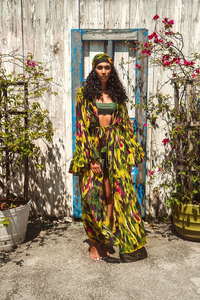 <b>Cover</b> <b>Up</b> with ruffle sleeves in leopard print with separate belt for <b>beach</b> wear - Product Image 3