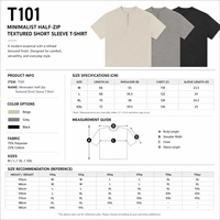 T-shirt minimaliste à demi-zip en polyester/coton, tissu texturé, manches courtes, décontracté, unisexe, streetwear