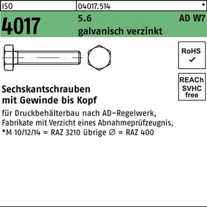 Perno Hexagonal ISO 4017 VG M12x50 5.6 OD W7 100 Piezas - Product Image 1