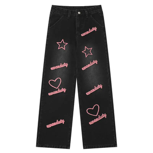 กางเกงยีนส์ผู้ชายทรงหลวมพิมพ์ลายตามสั่ง ผ้าเดนิมลำลอง ระบายอากาศได้ดี ปรับแต่งได้ เหมาะสำหรับฤดูร้อนและฤดูใบไม้ร่วง ล้างสีแบบวินเทจ ขายส่ง - Product Image 1