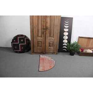 Alfombra Turca Redonda de 2.5x1.5 pies (75x45 cm), Alfombra Oriental Roja Vintage - Product Image 2