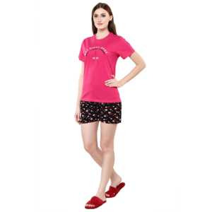 Ensemble short et haut en jersey imprimé vin rouge col rond Prism Fushia pour femme Evolve (Prism Fushia & Noir S) - Masque pour les yeux personnalisé offert - Product Image 2