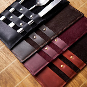 Cubiertos resistentes de cuero genuino hechos a mano respetuosos con el medio ambiente para restaurante organizador de almacenamiento de comedor - Product Image 1