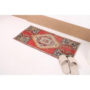 Turkish 1.4x2.7 ft Rug, Small Vintage Rug, Red <b>Yellow</b> Bordered Rug - Product Image 1