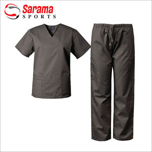 Top médico de tulipán con mangas abombadas y cuello en V para mujer - Product Image 1