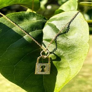 Candado 14K oro laboratorio cultivado diamante colgante collar encanto 0,19 Ct delicado collar de oro para regalo - Product Image 3