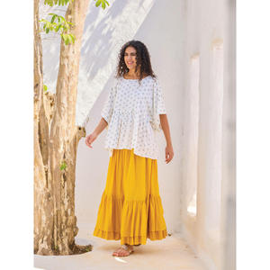 Bohemian <b>Linen</b> Knit Print Top and Skirt <b>Set</b> for Summer Casual - Product Image 2