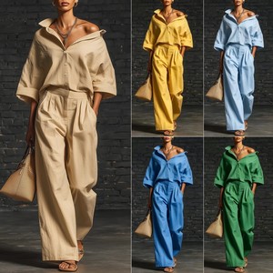 2026 Summer Bestseller: New Cross-Border Women's Two-Piece Set Long-Sleeve Shirt &amp; Loose-Fit <strong>Trousers</strong> - Product Image 2