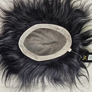 Pelucas rectas rizadas para hombres Tupé Sistemas de reemplazo de cabello con cierre de encaje NPU Remy Base de seda India - Product Image 1