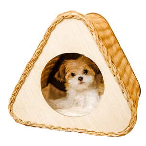 ที่นอนหวายสำหรับสัตว์เลี้ยงทำจากไม้หวายทรงสามเหลี่ยมสำหรับสุนัขและแมวขนาดเล็ก - Product Image 2