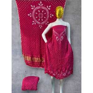 Nuevo Vestido Ecológico, Transpirable, Antiarrugas y Lavable para Mujer, en Modal y Seda Azul, con Diseño Floral Bordado Bandhani y Sibori, Corte en A - Product Image 2