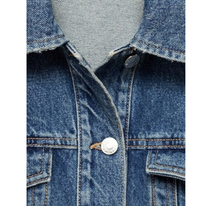 Veste en jean vintage unisexe, col montant, boutons recouverts, coque en coton antibactérien, rembourrage en polyester, vêtement d'extérieur d'hiver - Product Image 6