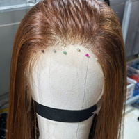 Perruque de cheveux humains vierges vietnamiens bruns Full Lace Front HD Lace Long Straight Style Deep Wave 30 pouces étiré longueur femmes