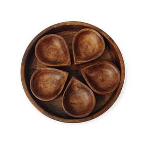 Custom Trendy round Shape Wooden Serving Tray 5 Small Snack Nut Chip Dip Bowl for <b>Christmas</b> Kitchen Dining Table <b>Top</b> Decor - Product Image 1