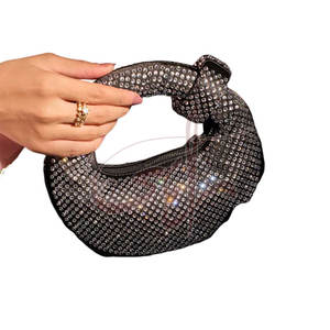 Silver Fashion Evening Use Women <b>Clutches</b> with Tassel Diamonds Featuring a Distinctive Handle Rounded Hobo-Inspired Silhouette - Product Image 1