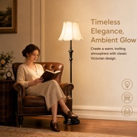 Lampadaire moderne en fer forgé avec abat-jour en tissu pour salon et chambre à coucher avec multiprise