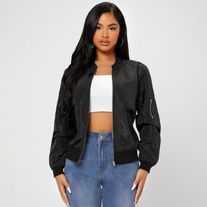 Nueva chaqueta de bombardero de satén con cremallera frontal y cuello levantado para mujer, transpirable, de alta calidad, ecológica - Product Image 1