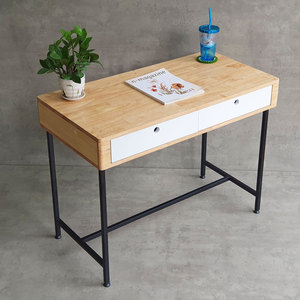 Mini 100x50cm Rubber Wood <b>Desk</b> with Drawers <b>Simple</b> & Minimalist Iron Legs Computer Table for Office or Hotel Use-BD68103 - Product Image 2