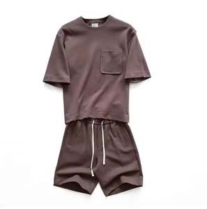 Conjunto de camiseta y pantalones cortos de gofres pesados personalizados para hombre, pantalones cortos y camiseta, conjuntos de camiseta de 2 piezas - Product Image 2