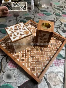 KISWAH CRAFT Handmade Bone Inlay Incense Burner with Black Leaf Inlay Pattern <b>Cube</b> Shape Eco-Friendly Religious Use All-Season - Product Image 5