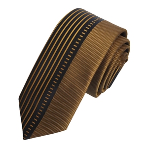 Exve Exclusiva Corbata de Moda Delgada de Corte de Panel Personalizado a Rayas en Negro y Cobre Hecha en Turquía - Product Image 2