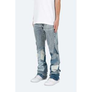 กางเกงยีนส์ทรงสลิมฟิต รุ่น B424 แต่งแพทช์ ปลายขาบาน ผ้าฝ้าย 100% สีฟ้าวินเทจ - Product Image 6