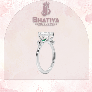 Anillo de Diamante con Corte Radiante Inspirado en la Naturaleza, Detalle de Esmeralda, Diseño de Vid Trenzada, Chapado en Oro de 18k, Anillo de Compromiso, Joyería Personalizada al por Mayor - Product Image 6