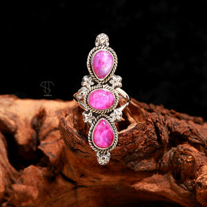 Fashion Jewelry Natural Pink Moonstone Gemstone <b>Ring</b> <b>925</b> Sterling <b>Silver</b> Statement <b>Ring</b> Jewelry Supply From India for Women - Product Image 4