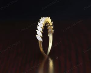 14K Or Massif Marquise Cut Lab Grown Diamond Half Eternity Wedding Band Antique Dainty Anniversary Band Fournisseur en gros - Product Image 5