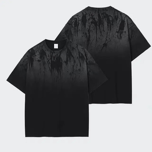 100% Cotton 250 Gsm Round Neck Vintage Washed <b>T</b>-<b>shirt</b> Fashionable <b>Black</b> Oversized Splash Ink Print Long Jersey Blank Design - Product Image 1