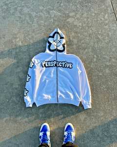 Fabricant de sweat à capuche en coton molletonné lourd pour hommes, ensemble de survêtements de jogging, ourlet brut, bord coupé, fermeture éclair imprimée bouffante, hiver - Product Image 3