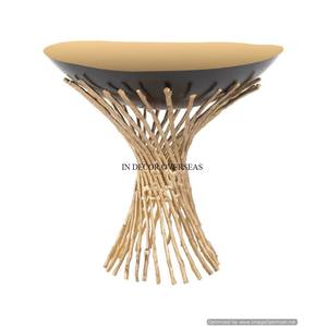 Extérieur enduit de poudre de couleur noire en métal de qualité supérieure et bol de forme ronde intérieur plaqué or avec base de créateur unique - Product Image 1