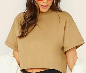 Top court pour femmes de qualité supérieure t-shirts Logo personnalisé couleur unie O cou conception vêtements d'extérieur décontractés haut court t-shirts - Product Image 2