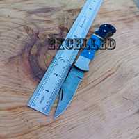 Couteau de poche en acier damas fait à la main lame pliante couteaux de chasse meilleur cadeau avec pierre turquoise et manche en corne de taureau