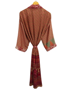 Ropa de Casa Real Albornoz de seda suave Bata multicolor Ropa de noche Bata India Vintage Seda reciclada Sari Kimono, - Product Image 5